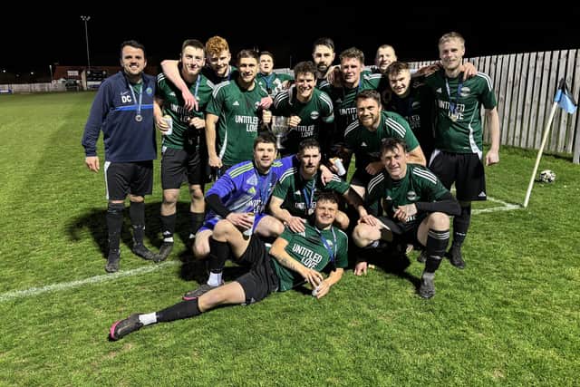 Zac Hansen hit a hat-trick as Ayton beat league champions Wombleton 5-2 in the Victory Cup final. Photo by Andy Stanton