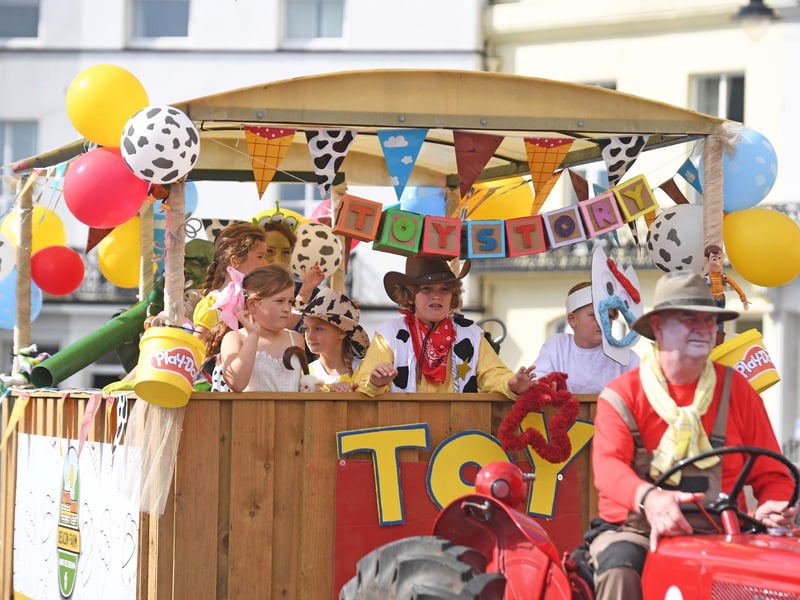 On board the Toy Story float. photo: Gerard Binks
