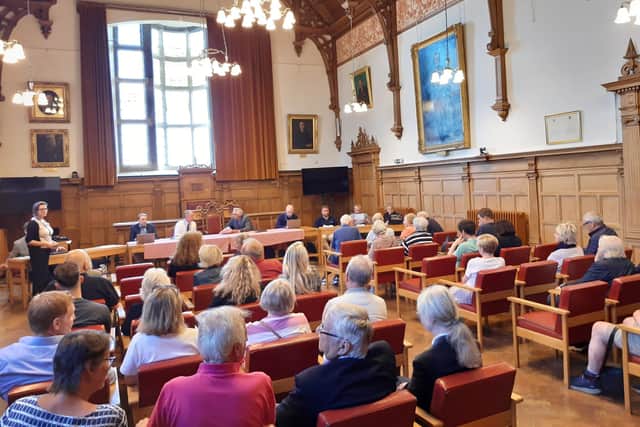 Town hall meeting on antisocial behaviour in Scarborough's South Cliff area 08.07.24. Courtesy Anttoni Numminen/LDRS