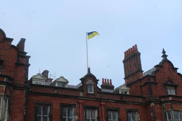 The Ukranian flag flying over Scarborough Town Hall