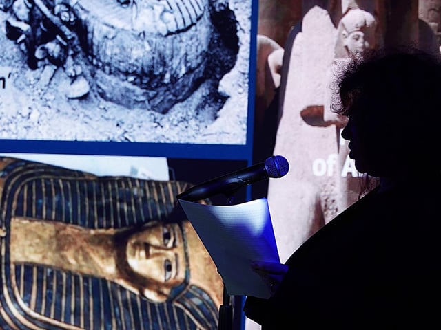 Egyptologist Professor Joann Fletcher delivering her lecture at the Archaeology Symposium at The Grand Hotel