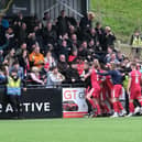 Boro will be hoping to celebrate more goals with their fans in the National League North  home opener against Banbury United this weekend. PHOTO BY RICHARD PONTER