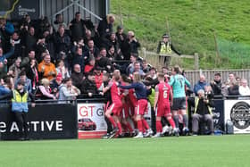 Boro will be hoping to celebrate more goals with their fans in the National League North  home opener against Banbury United this weekend. PHOTO BY RICHARD PONTER