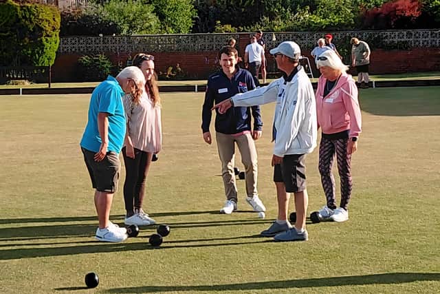 The RNLI put through their paces on the green at Bridlington Alexandra Bowling Club.