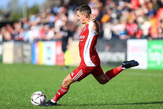 Lewis Maloney's superb late free-kick came too late to save Boro from a home loss against South Shields. PHOTOS BY ZACH FORSTER