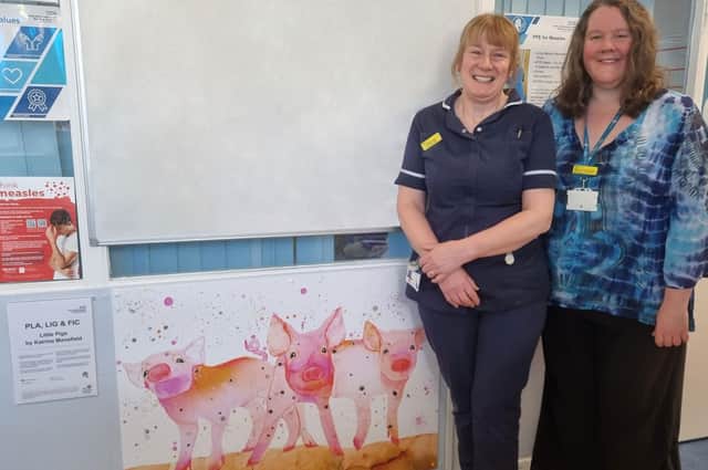 Pictured L-R: Anita Ogle, Ward Sister, and Karen Thompson, Art and Design Project Officer.