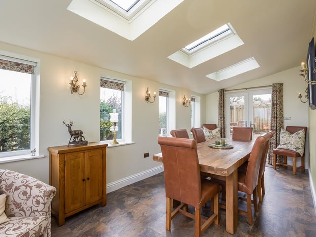 The dining room has flexible space.