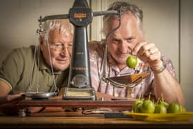 Howard Hebdon and Ken Fletcher weighing entries to the Egton Bridge Gooseberry Show near Whitby, held at Egton Manor.
Picture Tony Johnson