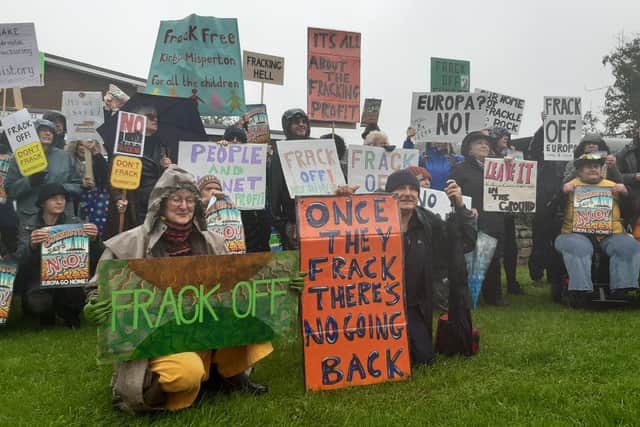 Anti-fracking activists outside Burniston Village Hall.