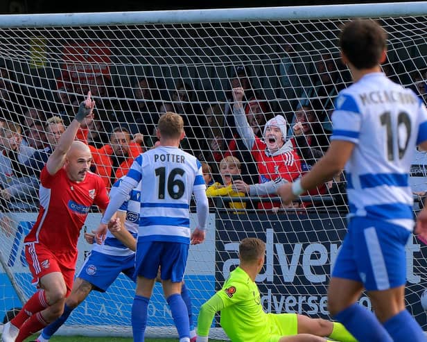 Frank Mulhern puts Boro 1-0 ahead in the FA Cup clash at home to Oxford City. The home crowd will be hoping for another thriller on Saturday against Forest Green.