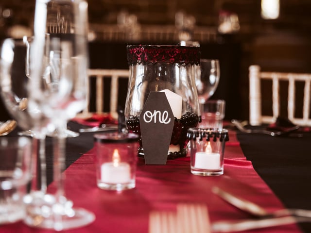 Coffin-shaped table decorations.