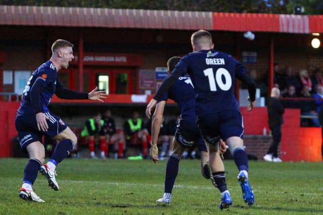 The Seadogs celebrate the third goal, scored by Luca Colville.