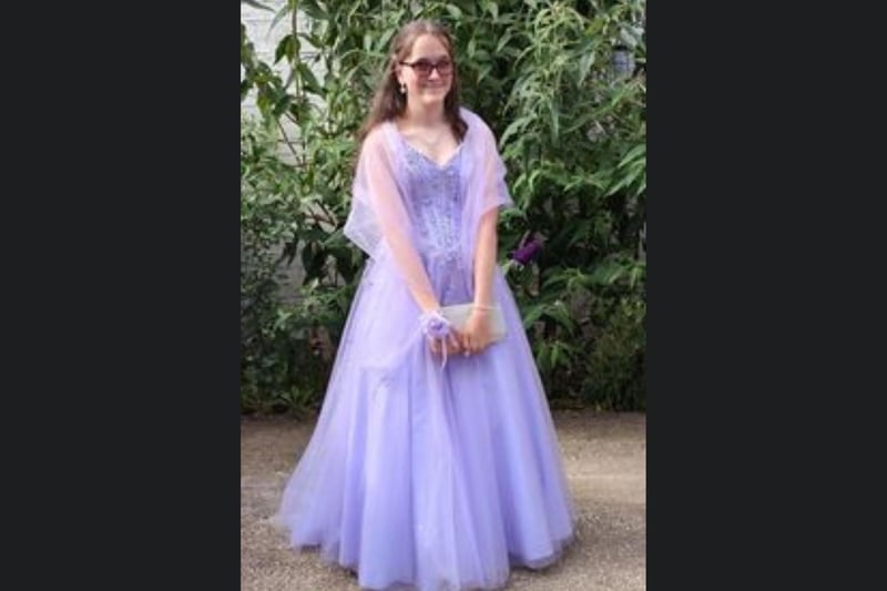 Here is Carrieanne Walkington from Hornsea School looking lovely in lilac.
