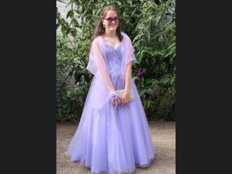 Here is Carrieanne Walkington from Hornsea School looking lovely in lilac.