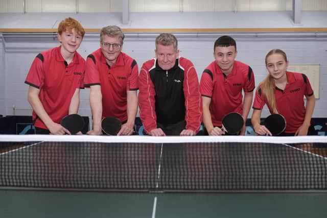 Scarborough Table Tennis Premier Club’s team, from left, Louis Fell, Martin Lowe, Ashley Hodgson, Oliver Ho and Mia Longman. Photo by Richard Ponter