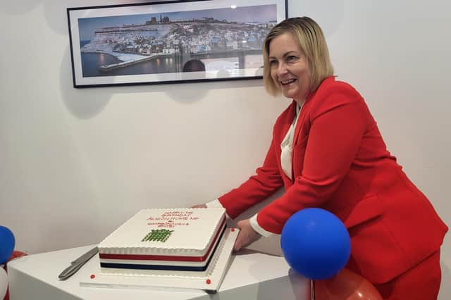 Scarborough and Whitby MP Alison Hume with cake at the constituency office opening. Courtesy Anttoni Numminen/LDRS
