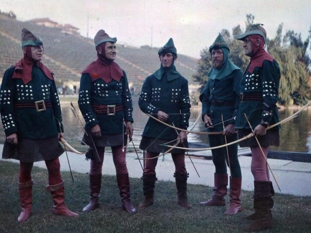 Performers at the Open Air Theatre, thought to be the late 1950s due to the picture being in colour.