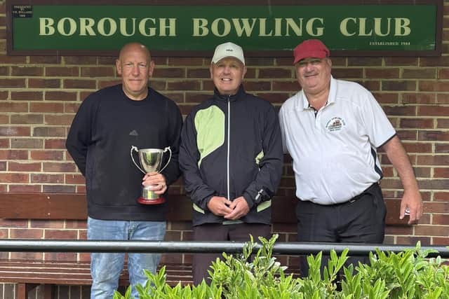 From left, Tyne Cup winner Andy Webb, Borough BC Secretary Barrie Watson and runner-up Kenny Wale.