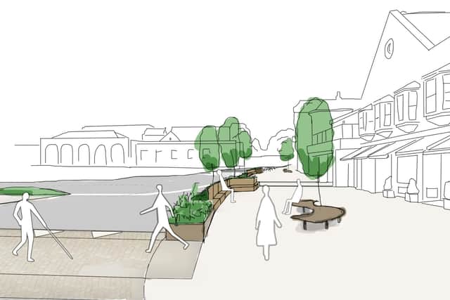 An artist’s sketch to illustrate how the new street arrangement at New Quay Road could look, looking towards the train station.