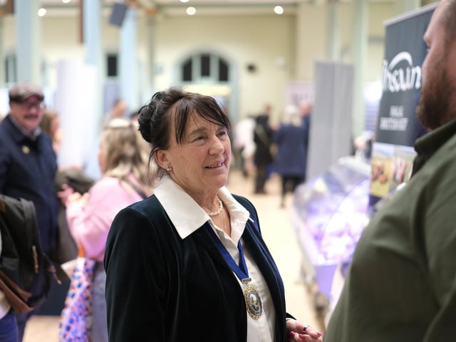 Hospitality Association President Shirley Smith chats to a visitor