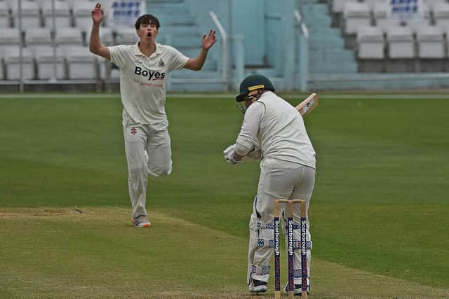 Danny O'Connor, in bowling action, was the all-round star in Scarborough's win at Hull Zingari. Photo by Simon Dobson