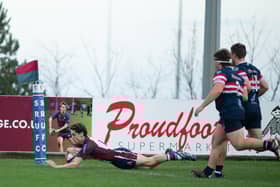 Ollie Wells scores the opening try for Scarborough on Saturday.