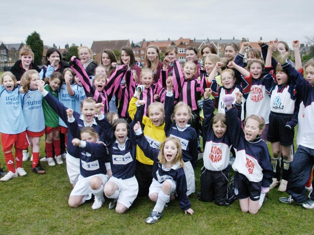 Bramcote School hosts a football tournament for Year 3/4 girls from local junior schools. The semi-finalists line up for a group picture along with the marshalls from Graham School.