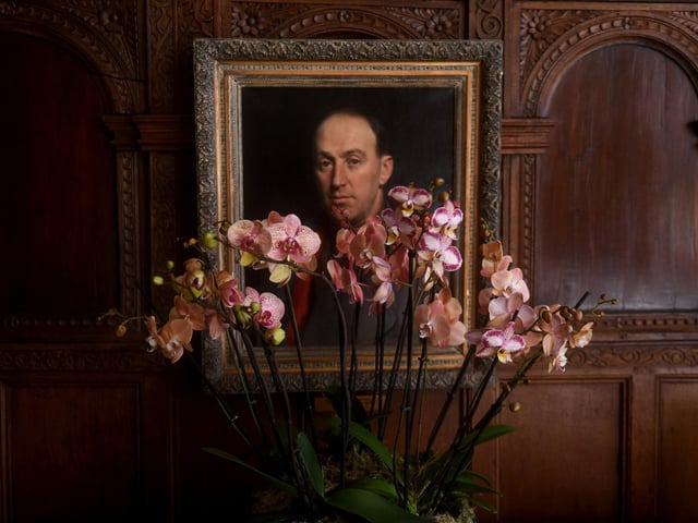 The historic hall bedecked in beautiful blooms.