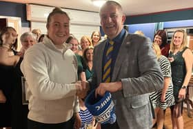 England Womens international Morwenna Talling makes the draw for the 2024 Warrendale Wagyu Pock 7s with competition boss Adrian Styche.