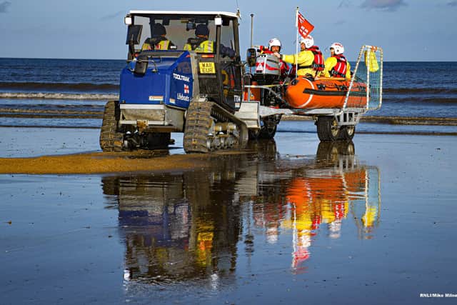 Bridlington RNLI D-Class lifeboat 'Ernie Wellings' launching. Photo: RNLI/Mike Milner.