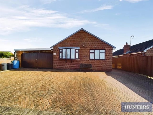 This three bedroom and one bathroom detached bungalow is for sale with Hunters with a guide price of £250,000.