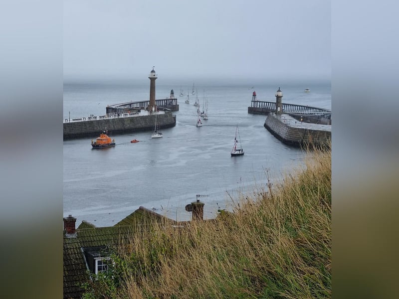 Looking out to sea and Whitby's twin piers.
picture: Tom Borthwick.