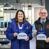 Tracy Calcraft from Saint Catherine’s Hospice, Yorkshire Air Ambulance’s Rob Scott and Judy Woodroffe from Scarborough Mates with their £14,091 donation from Anglo American.