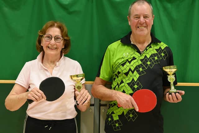 Delphine Kaye and Peter Clarkson, winners of the Wednesday night round/robin tournament.. Photo by Tony Wigley