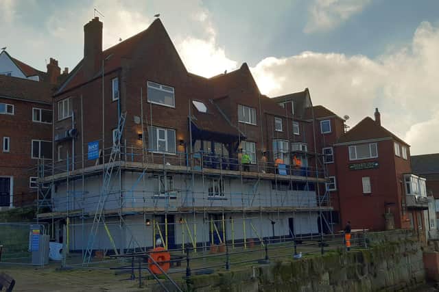 Scaffolders working on the Duke of York, Whitby, which is due to reopen in December.