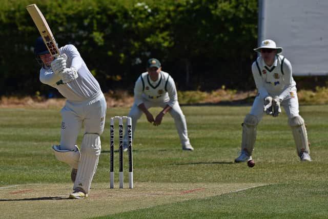 Woodhouse Grange batsman Harry Jackson working to leg on his way to a fluent 65. Photo by Simon Dobson