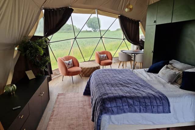 A sleeping area with a view