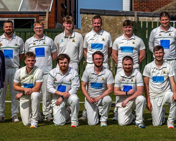 Whitby CC 1sts, Back, from left,  Pauline Russell, Mike Thompson, Lewis Brearley, Rhys Buck, Andrew Wood, Ben Braim, Steve Allen. Front, Jack Allanson, Chris Knight, Tom Steyert (Captain), Kai Morris and Will Richardson. Photo by Brian Murfield