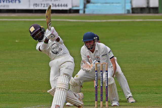 Gihan Koralge hits down the ground