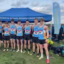 Scarborough Athletic Club's Ben Guthrie, left, lines up with the North Yorkshire team at the national cross country championships race at Pontefract.