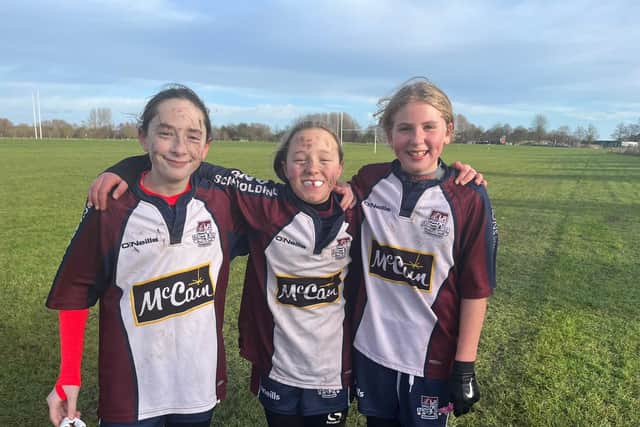 Three of the Scarborough RUFC Girls Under-12s players who joined with Thorne and Driffield to play a series of matches.
