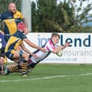 Euan Govier goes over for a try in the 24-5 win for Scarborough.