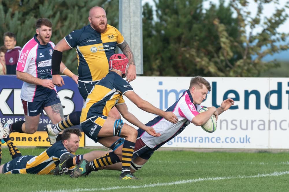 Euan Govier goes over for a try in the 24-5 win for Scarborough.