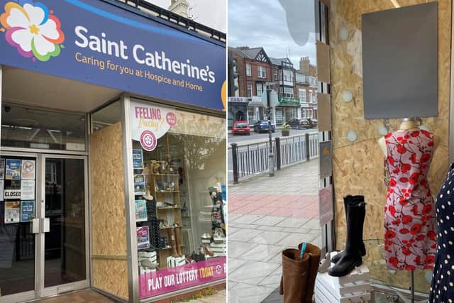 The Saint Catherine's Hospice charity shop window has had the window smashed.