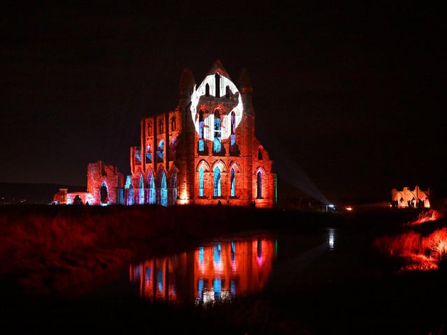 A view of the abbey at night