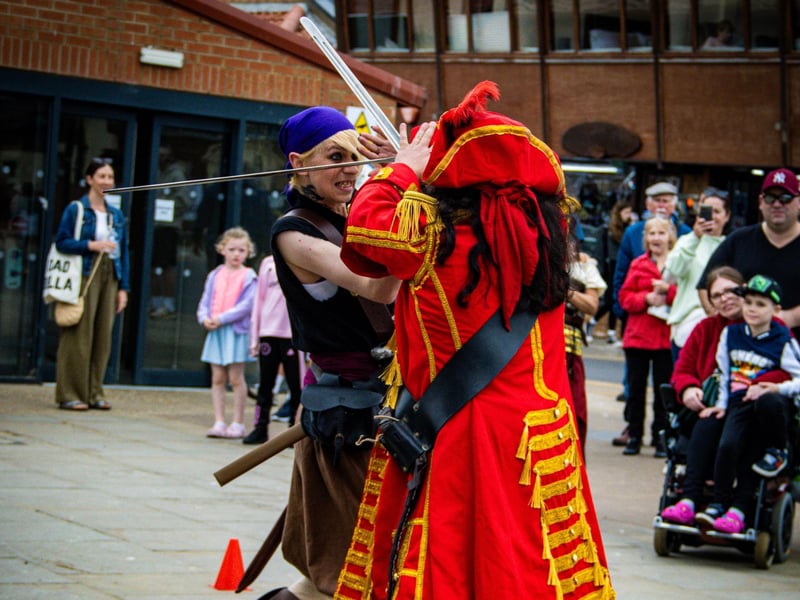 A pirate 'fight' down by Whitby Bandstand.