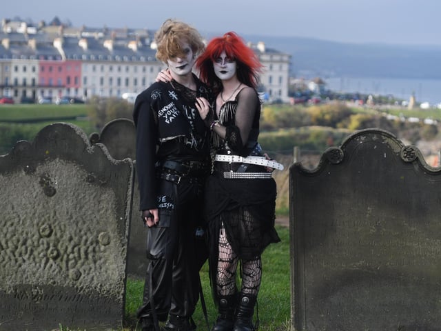 Christopher McLean and Sydney Harkin in St Mary's graveyard, Whitby