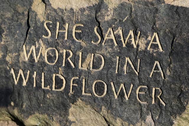 Detail on a memorial to botanist Nan Sykes on behalf of The Carstairs Countryside Trust at Silpho near Scarborough ©Tony Bartholomew