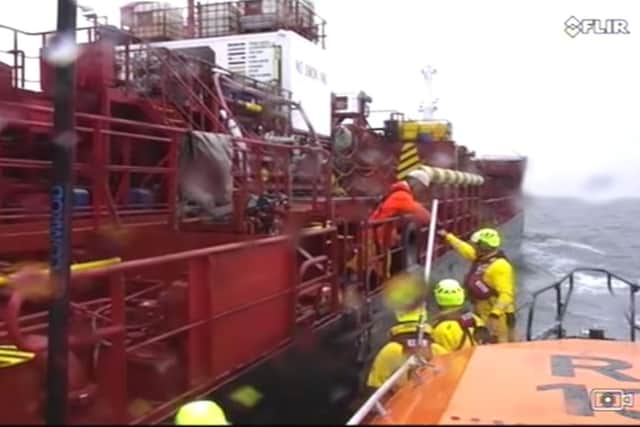 Whitby lifeboat was called out to a seriously ill crew member on board a vessel 10 miles north east of Whitby.