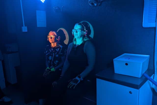Participants wore headphones, vision-altering glasses and specialist gloves to carry out everyday tasks.
